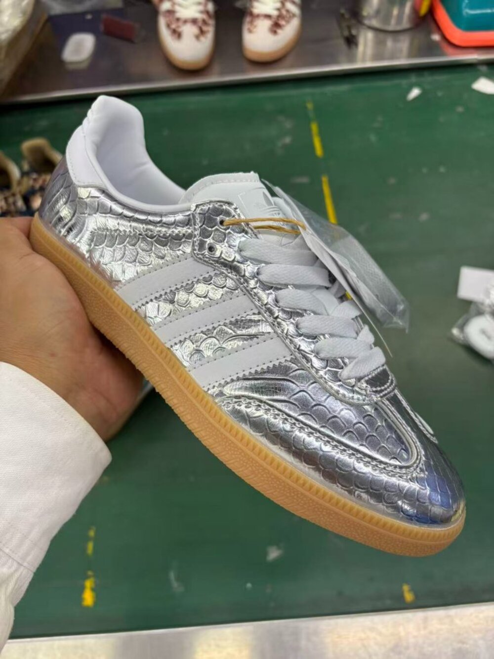 Adidas Samba Silver Snakeskin White Stripe Sneakers